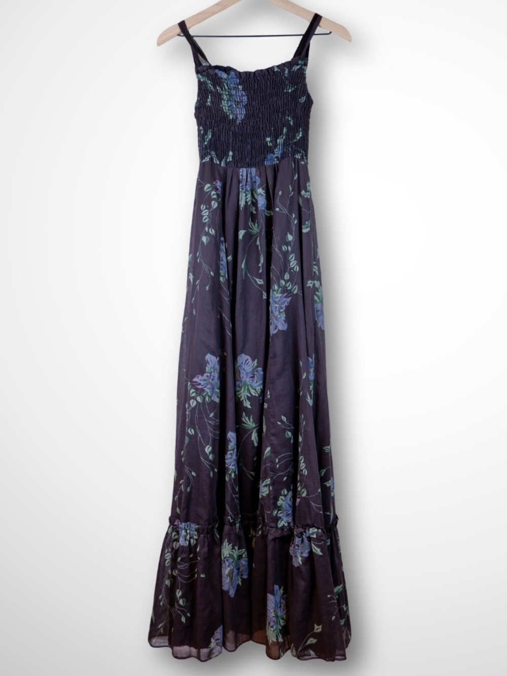 Vintage 70's Phase II Black Floral Maxi Dress | S
